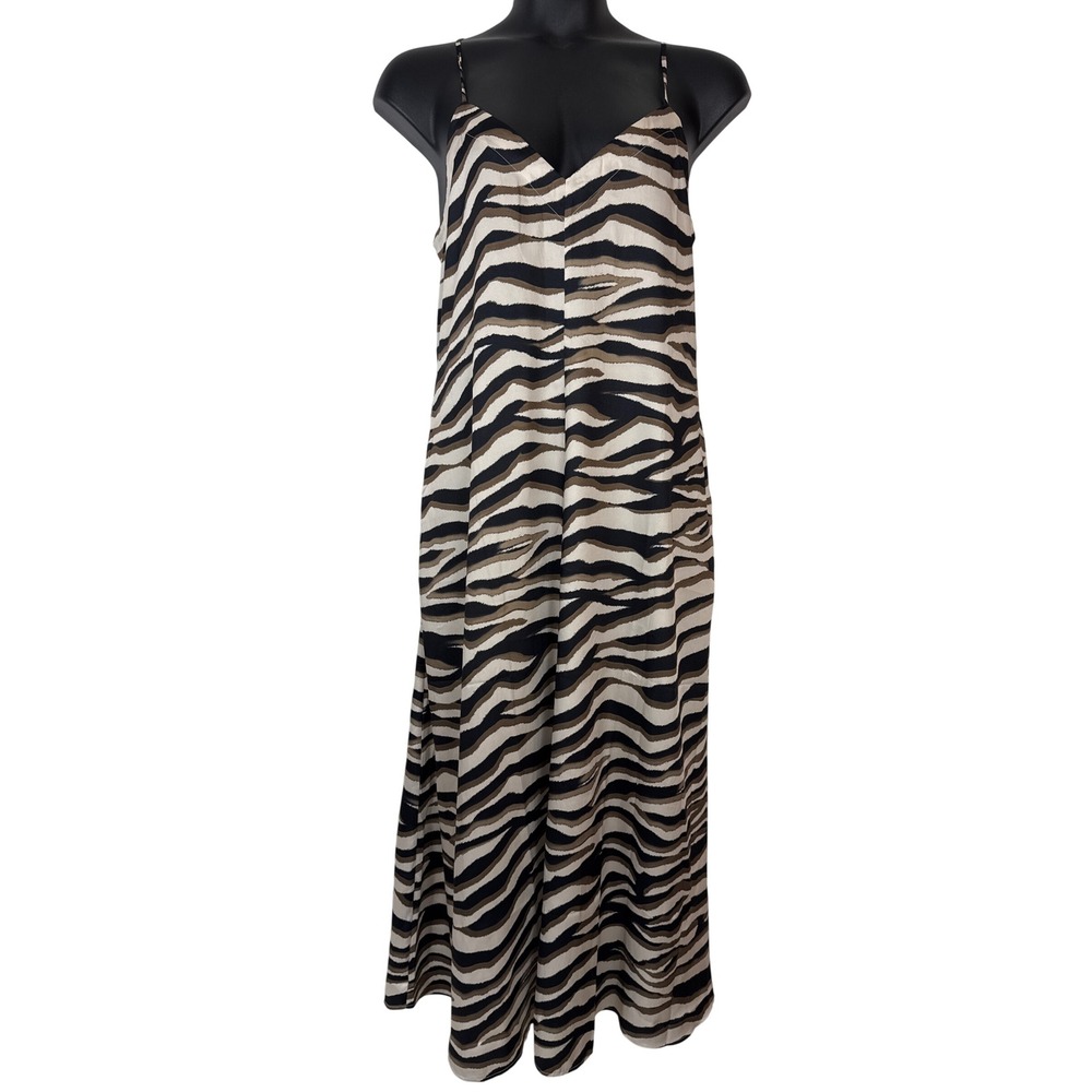 Banana Republic Factory Silky Twill A-line Maxi Dress Women Lg. Zebra Print NWT